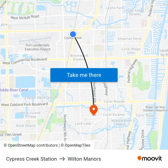 Cypress Creek Station to Wilton Manors map