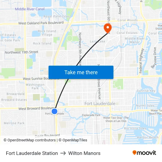 Fort Lauderdale Station to Wilton Manors map