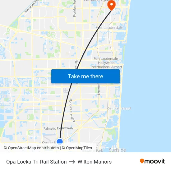 Opa-Locka Tri-Rail Station to Wilton Manors map