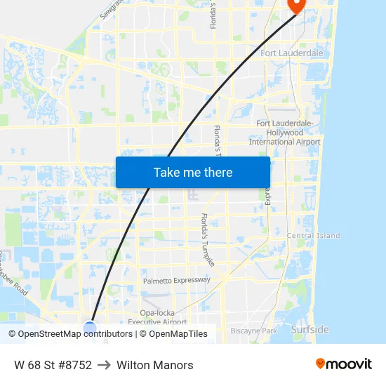 W 68 St #8752 to Wilton Manors map