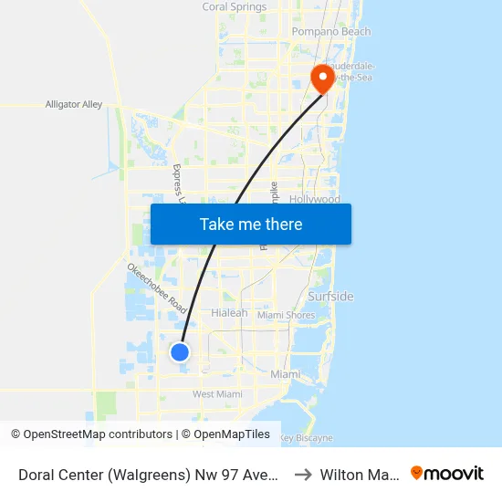 Doral Center (Walgreens) Nw 97 Ave@nw 41 St to Wilton Manors map