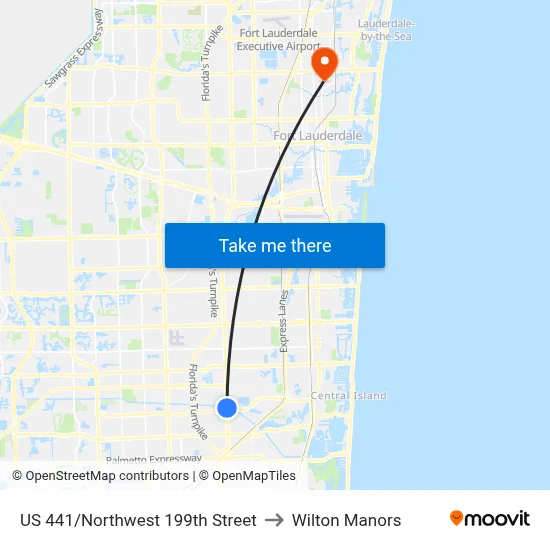 US 441/Northwest 199th Street to Wilton Manors map