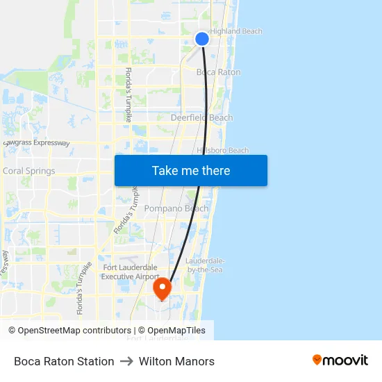 Boca Raton Station to Wilton Manors map