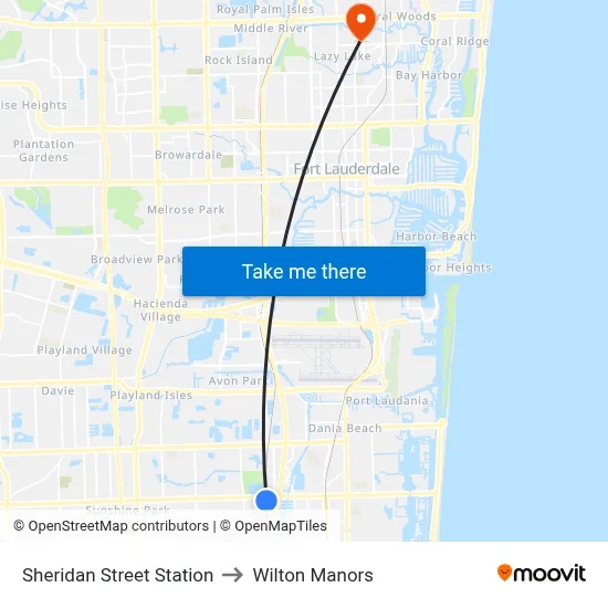 Sheridan Street Station to Wilton Manors map