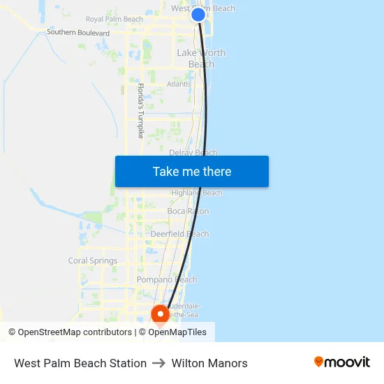 West Palm Beach Station to Wilton Manors map