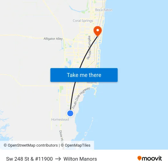 Sw 248 St & #11900 to Wilton Manors map