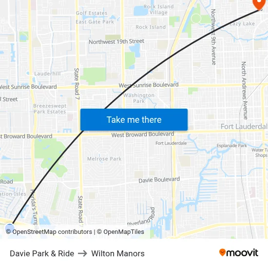 Davie Park & Ride to Wilton Manors map