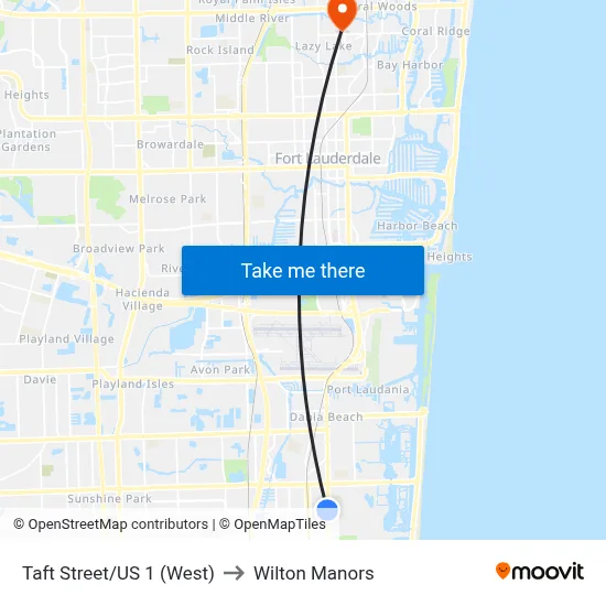 Taft Street/US 1 (West) to Wilton Manors map