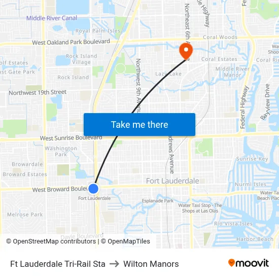Ft Lauderdale Tri-Rail Sta to Wilton Manors map