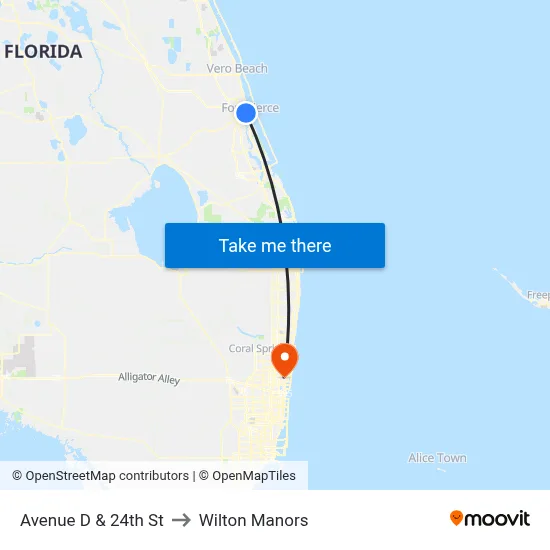 Avenue D & 24th St to Wilton Manors map