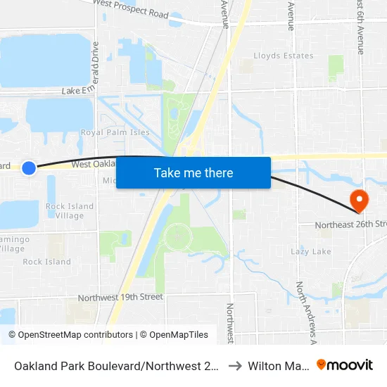Oakland Park Boulevard/Northwest 27th Avenue to Wilton Manors map