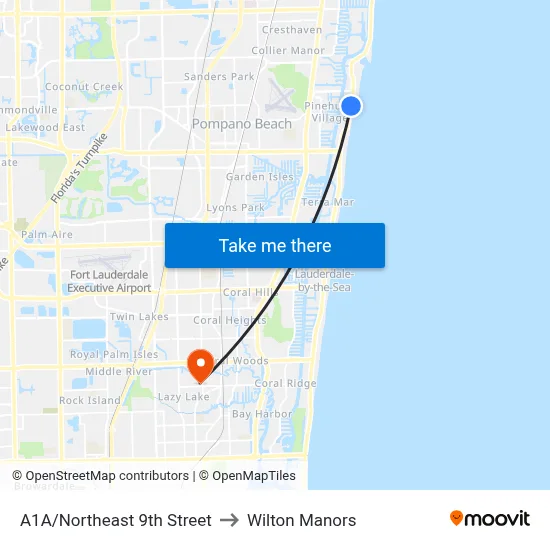 A1A/Northeast 9th Street to Wilton Manors map