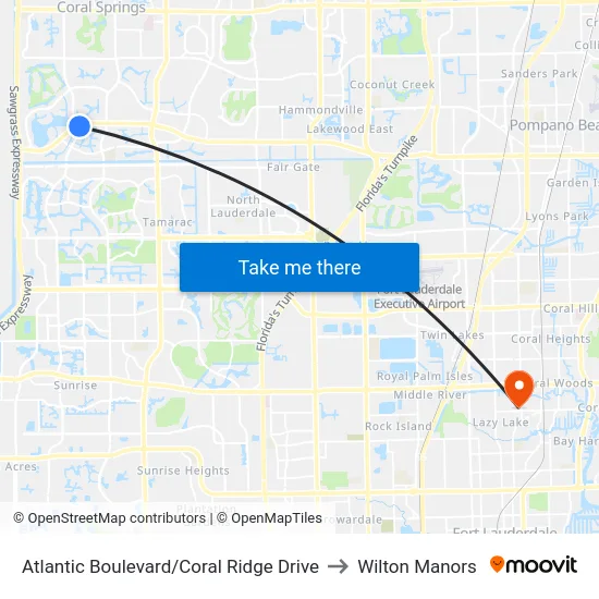 Atlantic Boulevard/Coral Ridge Drive to Wilton Manors map