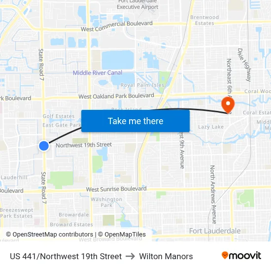 US 441/Northwest 19th Street to Wilton Manors map
