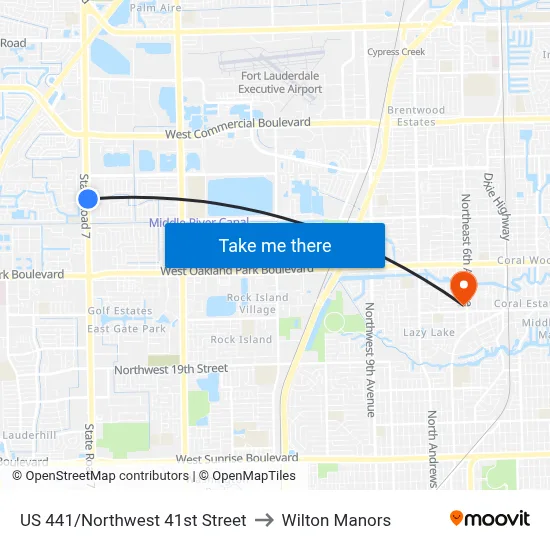 US 441/Northwest 41st Street to Wilton Manors map
