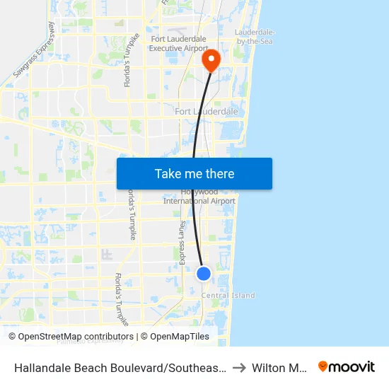 Hallandale Beach Boulevard/Southeast 3rd Avenue to Wilton Manors map