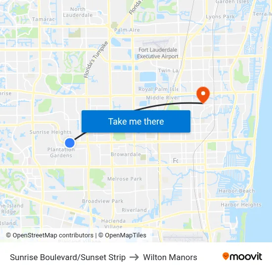 Sunrise Boulevard/Sunset Strip to Wilton Manors map