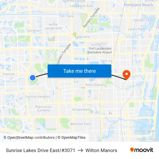 Sunrise Lakes Drive East/#3071 to Wilton Manors map