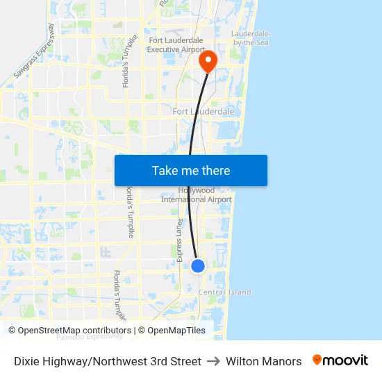 Dixie Highway/Northwest 3rd Street to Wilton Manors map
