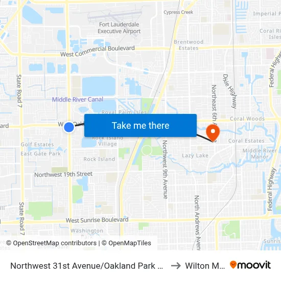 Northwest 31st Avenue/Oakland Park Boulevard (South) to Wilton Manors map