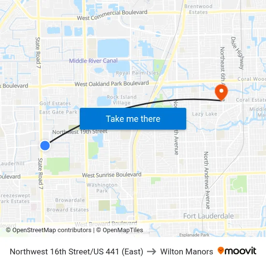 Northwest 16th Street/US 441 (East) to Wilton Manors map