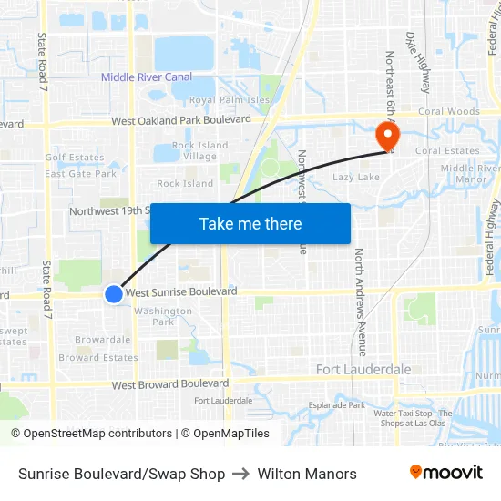Sunrise Boulevard/Swap Shop to Wilton Manors map