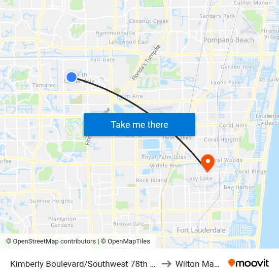 Kimberly Boulevard/Southwest 78th Avenue to Wilton Manors map