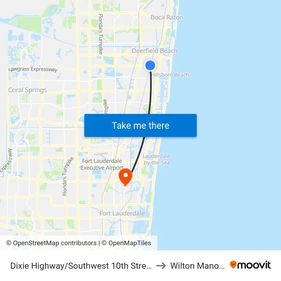 Dixie Highway/Southwest 10th Street to Wilton Manors map