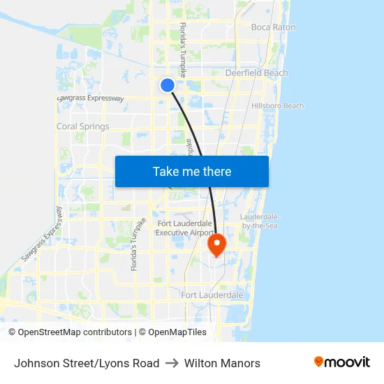 Johnson Street/Lyons Road to Wilton Manors map