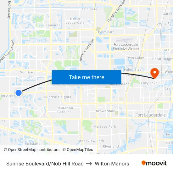 Sunrise Boulevard/Nob Hill Road to Wilton Manors map