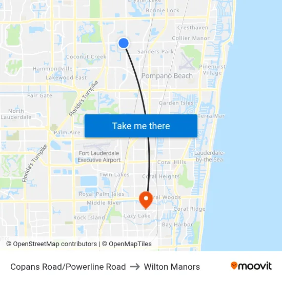 Copans Road/Powerline Road to Wilton Manors map
