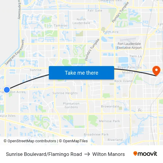 Sunrise Boulevard/Flamingo Road to Wilton Manors map