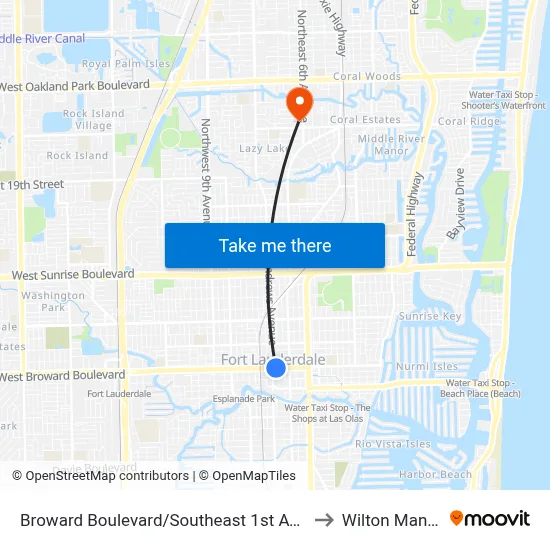 Broward Boulevard/Southeast 1st Avenue to Wilton Manors map