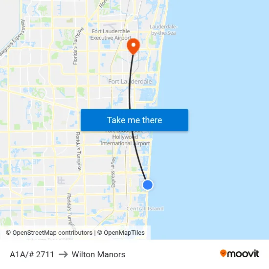 A1A/# 2711 to Wilton Manors map