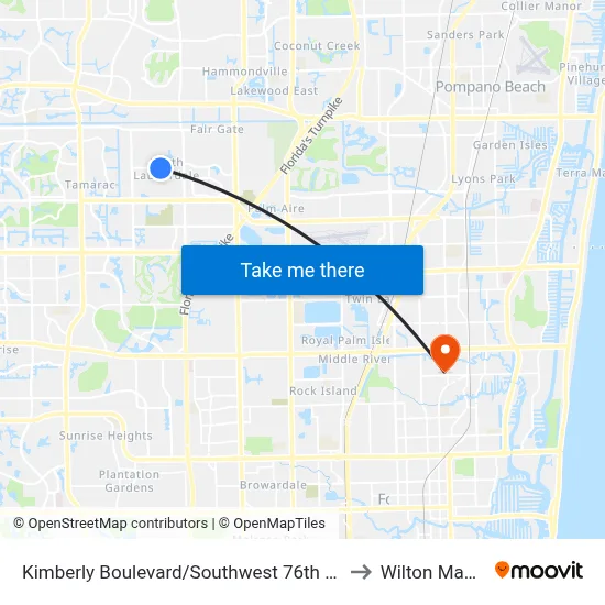 Kimberly Boulevard/Southwest 76th Avenue to Wilton Manors map