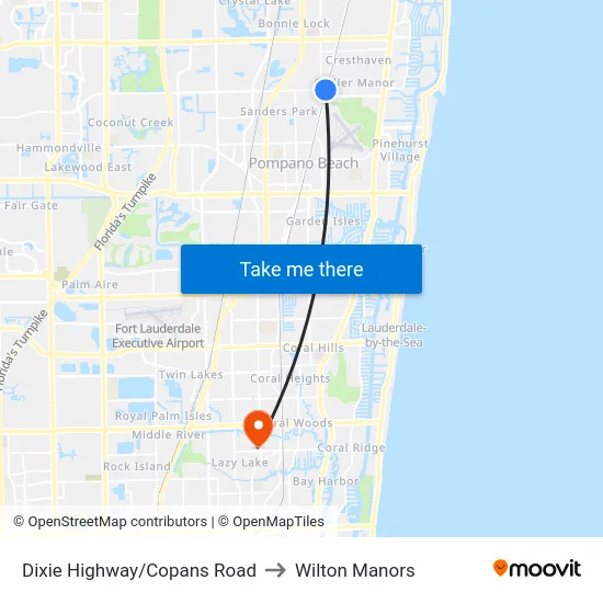 Dixie Highway/Copans Road to Wilton Manors map
