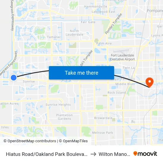 Hiatus Road/Oakland Park Boulevard to Wilton Manors map
