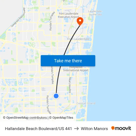 Hallandale Beach Boulevard/US 441 to Wilton Manors map