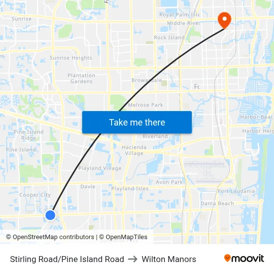 Stirling Road/Pine Island Road to Wilton Manors map