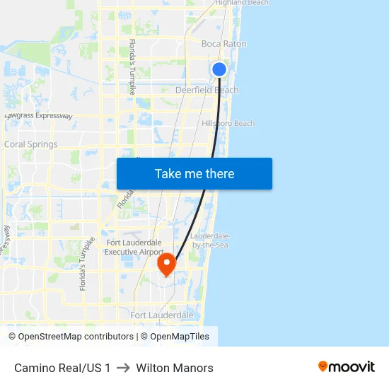 Camino Real/US 1 to Wilton Manors map