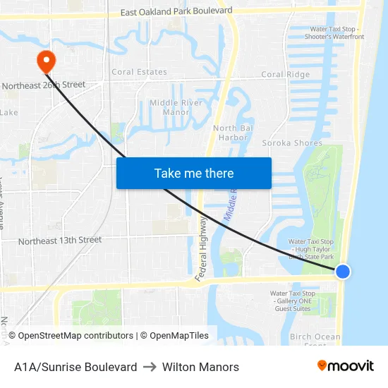 A1A/Sunrise Boulevard to Wilton Manors map