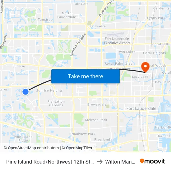 Pine Island Road/Northwest 12th Street to Wilton Manors map