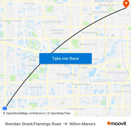 Sheridan Street/Flamingo Road to Wilton Manors map