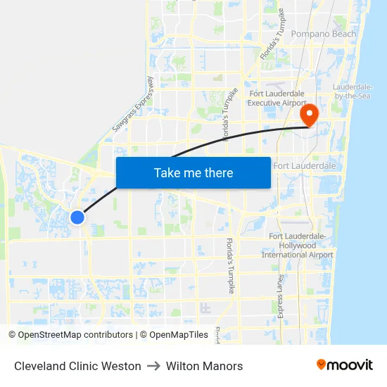 Cleveland Clinic Weston to Wilton Manors map