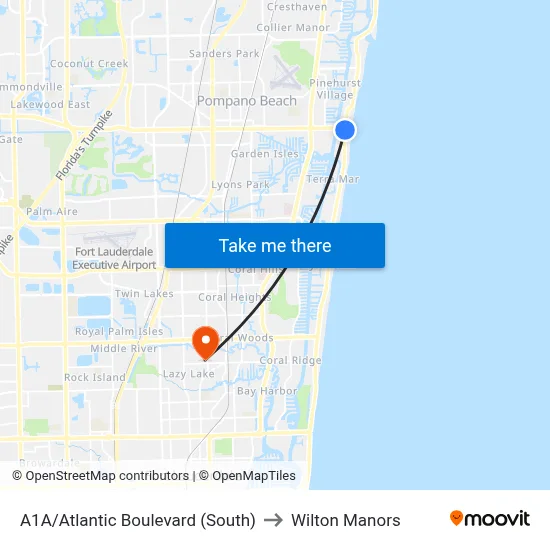 A1A/Atlantic Boulevard (South) to Wilton Manors map