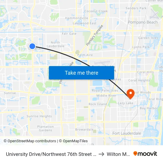 University Drive/Northwest 76th Street (Tamarac Park) to Wilton Manors map
