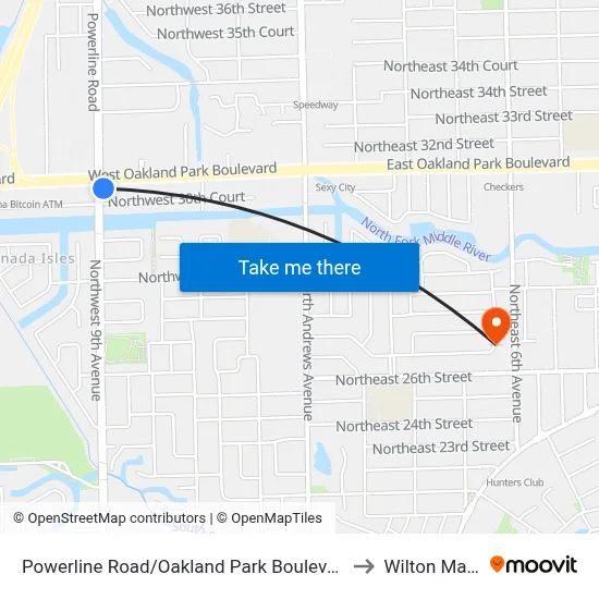 Powerline Road/Oakland Park Boulevard (South) to Wilton Manors map