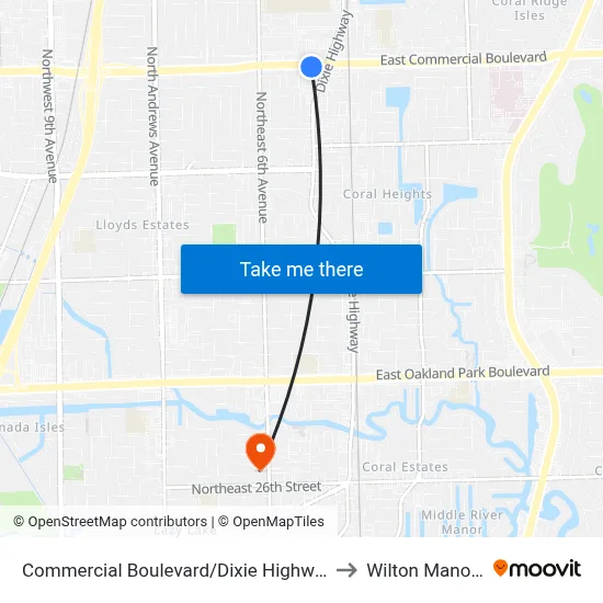 Commercial Boulevard/Dixie Highway to Wilton Manors map