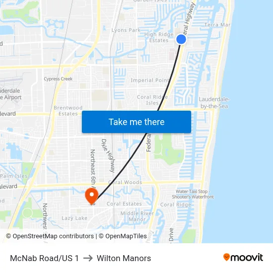 McNab Road/US 1 to Wilton Manors map