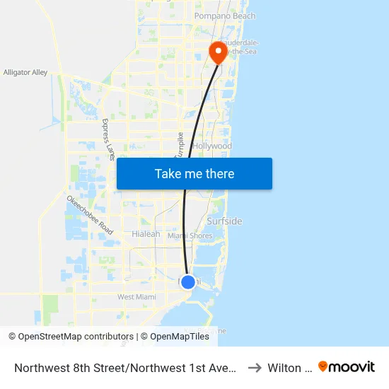Northwest 8th Street/Northwest 1st Avenue - (Overtown Metrorail Station) to Wilton Manors map